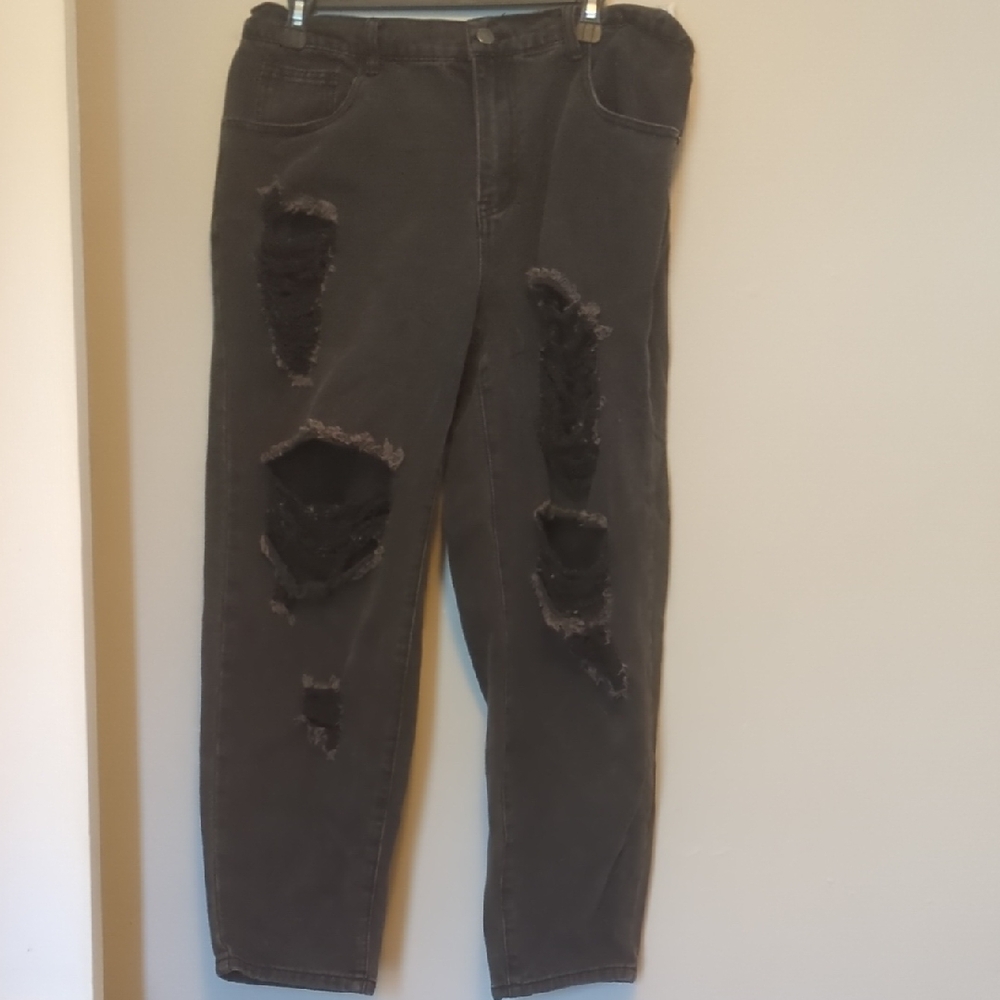 SHEIN Black Distressed Flare Jeans